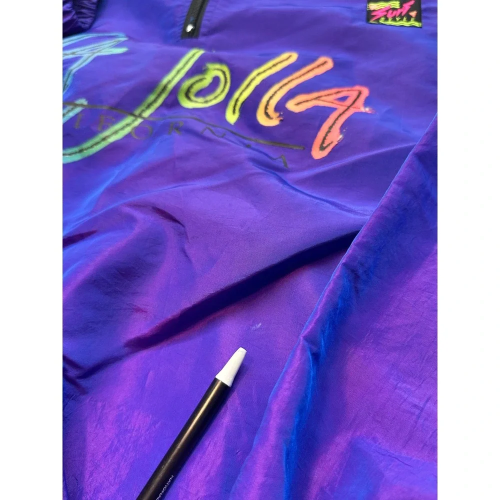 90s Surf Style Windbreaker USA OS Purple La Jolla California 1/4 Zip Retro